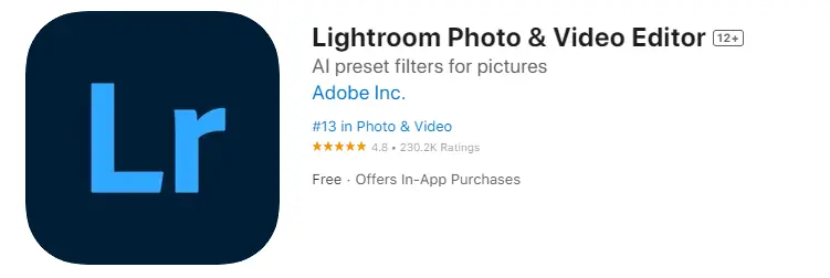 Download Lightroom for ipad, iphone, ios from apple app store