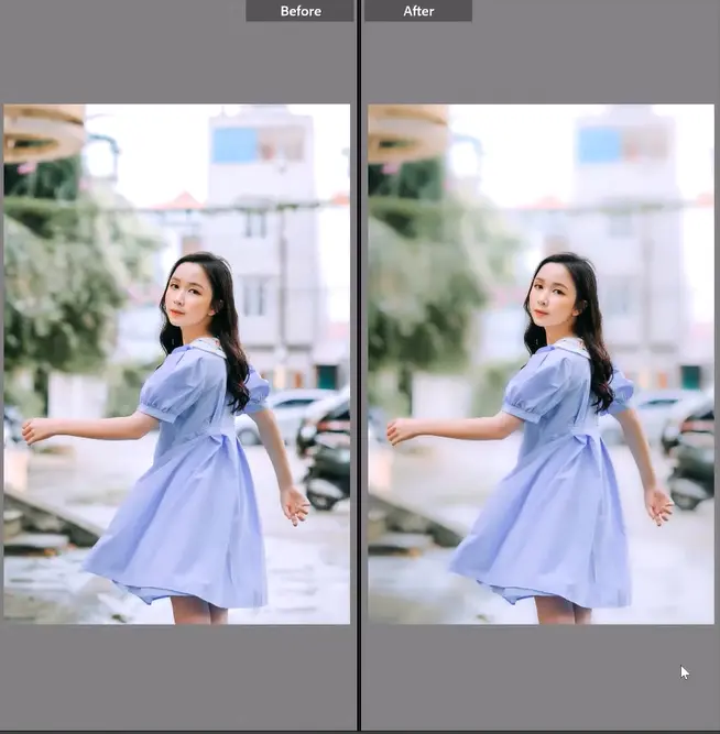 Before and after applying background blur in Adobe Lightroom